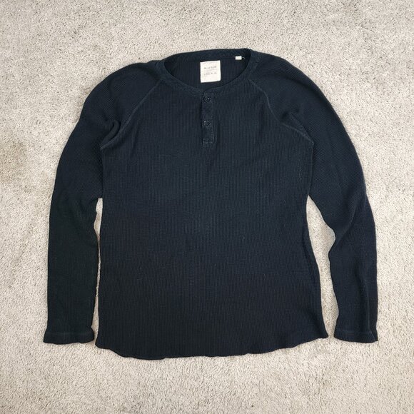 Billy Reid Men's Henley Black Size Medium Button Long Sleeve Peru Thermal USA M - Picture 1 of 6